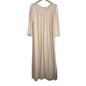 Vintage Miss Elaine Peach Antron Nylon Lace Nightgown Long Sleeve L 51236 USA